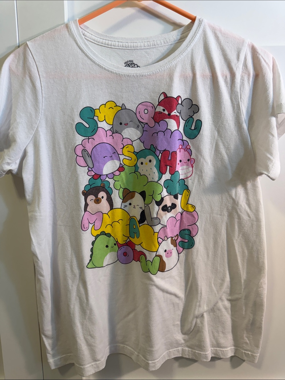 Squishmallows White Tee with Colorful Cartoon Characters